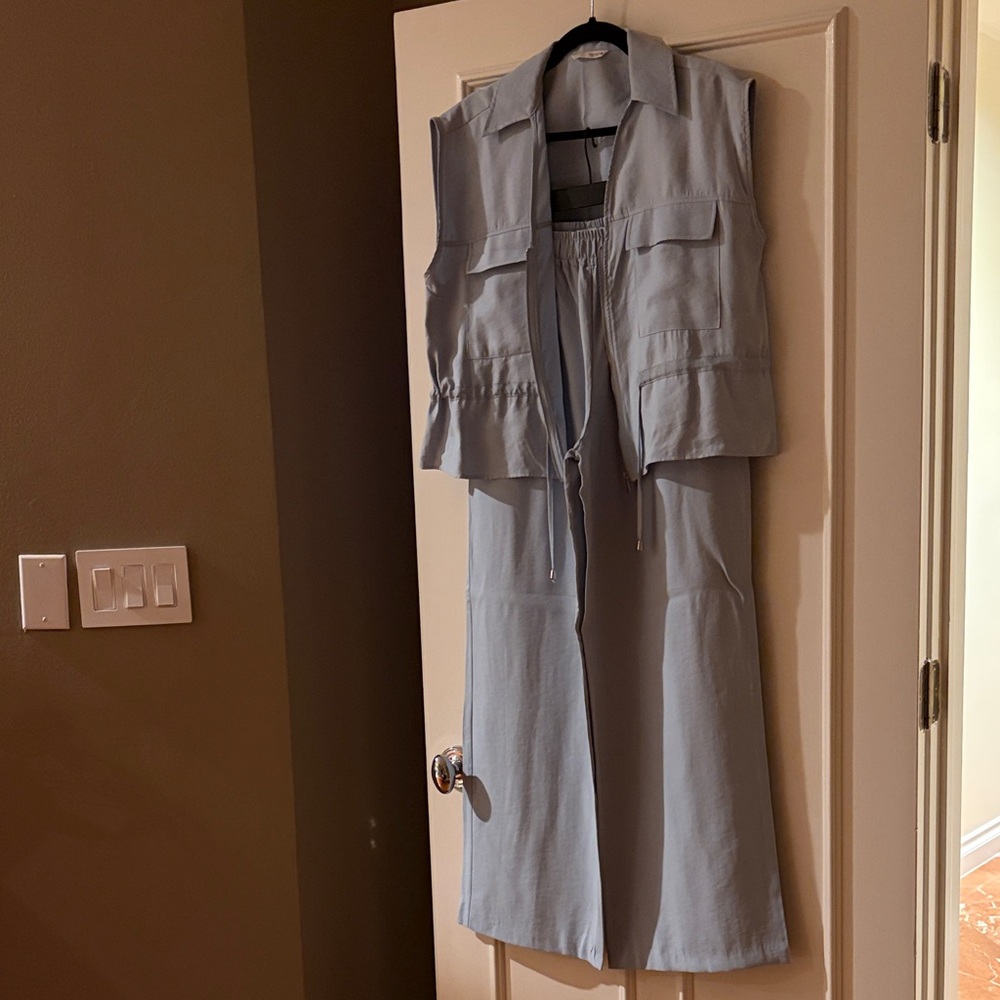 Zara Light Blue Sleeveless Utility Jacket & Matching Pants Set